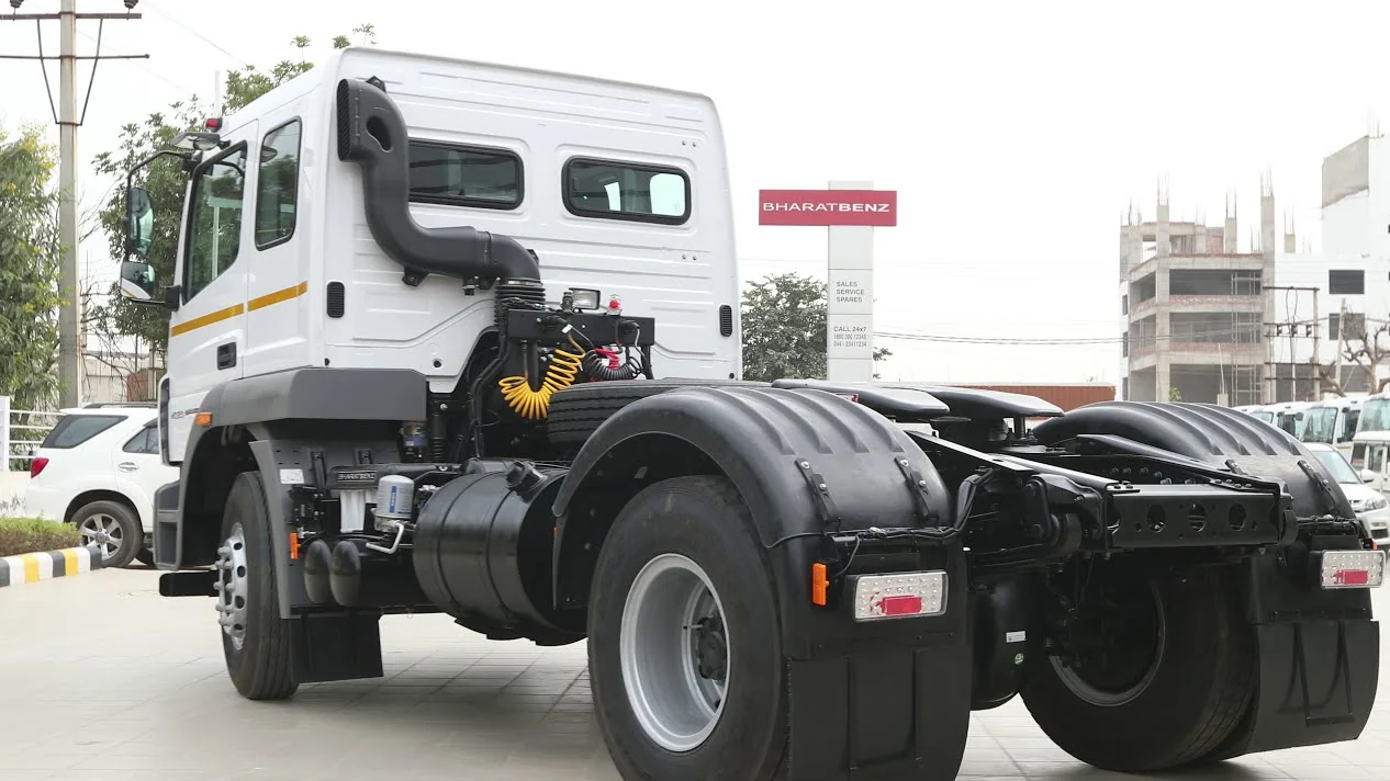 A BharatBenz tractor unit in the yard